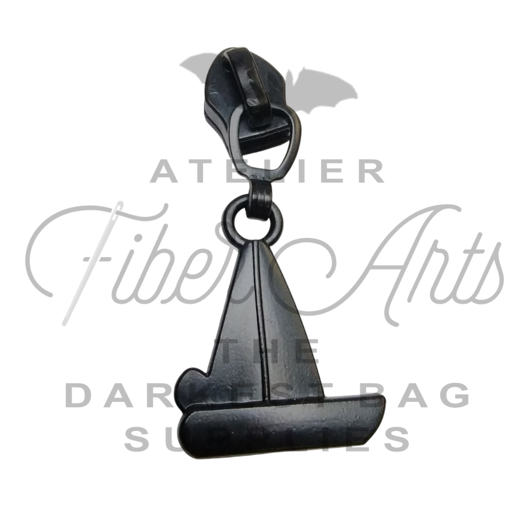 #5 Sailboat Tub Toy Zipper Pulls in Matte Black at Atelier Fiber Arts