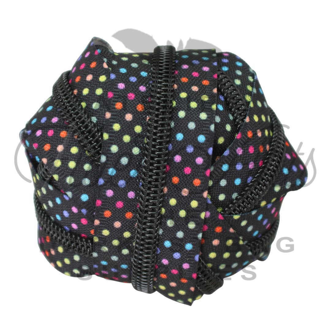 #5 Zipper - Multicolour Dots New Smaller Size - BLK Teeth at Atelier Fiber Arts