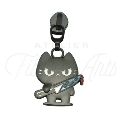 #5 Stabby Cats for CCD Zipper Pulls in Matte Black and Enamel at Atelier Fiber Arts