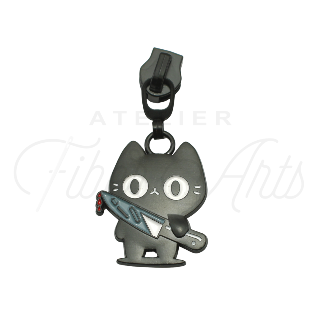 #5 Stabby Cats for CCD Zipper Pulls in Matte Black and Enamel at Atelier Fiber Arts