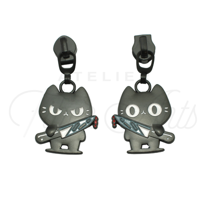 #5 Stabby Cats for CCD Zipper Pulls in Matte Black and Enamel at Atelier Fiber Arts