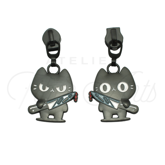 #5 Stabby Cats for CCD Zipper Pulls in Matte Black and Enamel at Atelier Fiber Arts