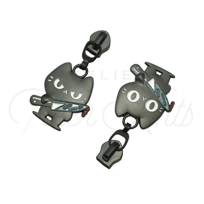 #5 Stabby Cats for CCD Zipper Pulls in Matte Black and Enamel at Atelier Fiber Arts