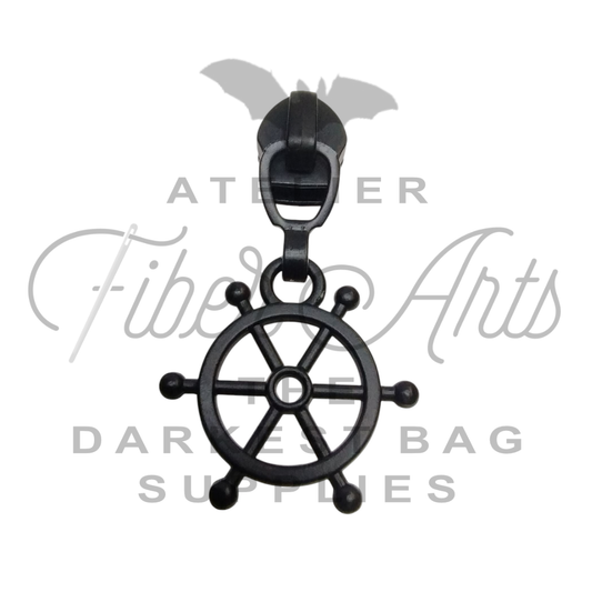 #5 Ship Wheel Zipper Pulls in Matte Black at Atelier Fiber Arts