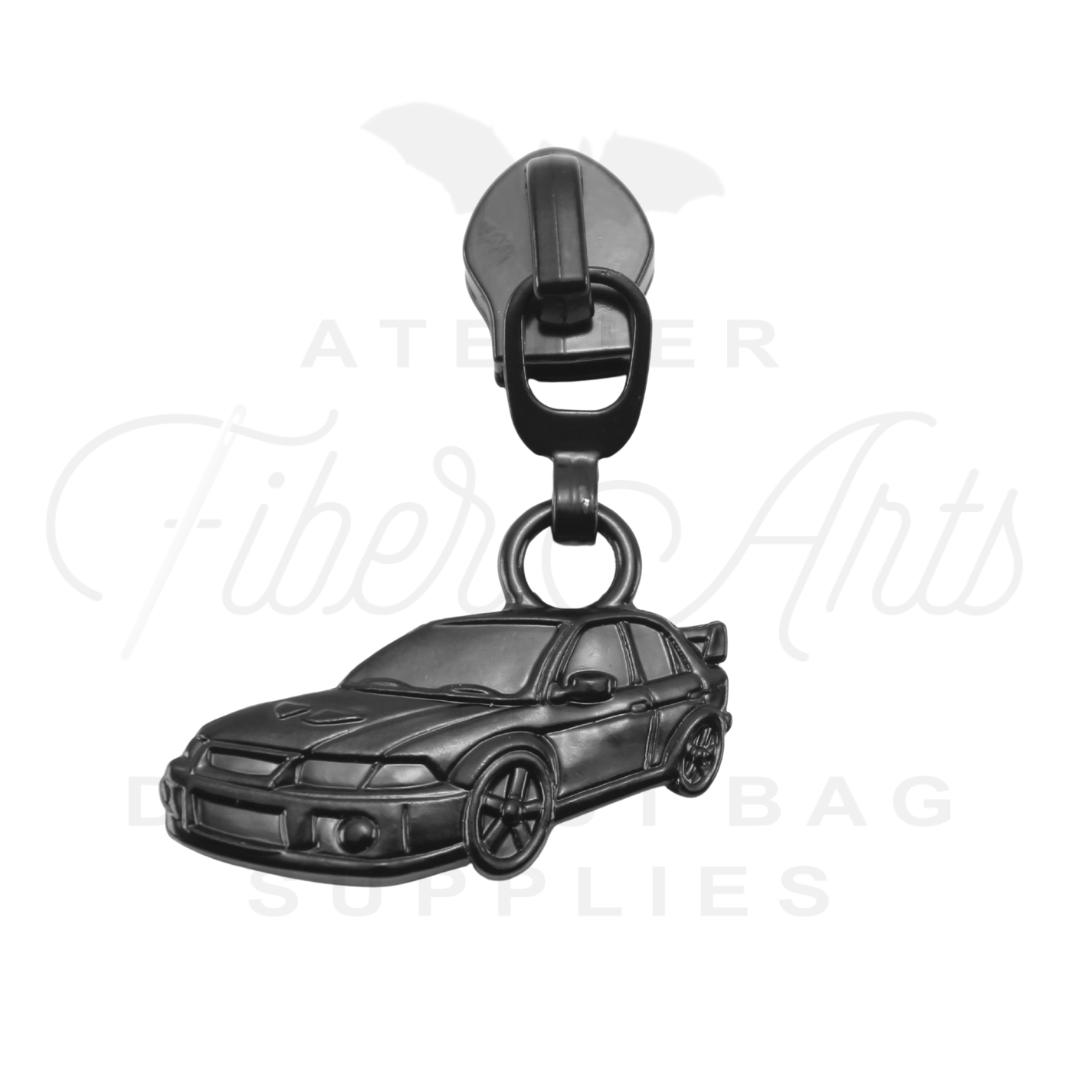 #5 Race Car - with or w/o Spoiler - Zipper Pulls in Matte Black at Atelier Fiber Arts