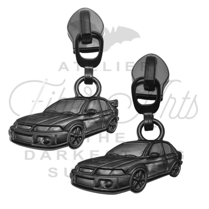 #5 Race Car - with or w/o Spoiler - Zipper Pulls in Matte Black at Atelier Fiber Arts