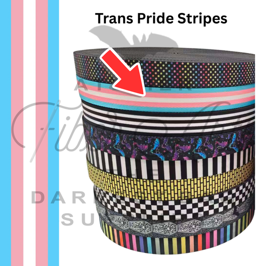 PRE-SALE Webbing - Long Trans Pride Stripes - 25mm (1in) sold by the meter at Atelier Fiber Arts