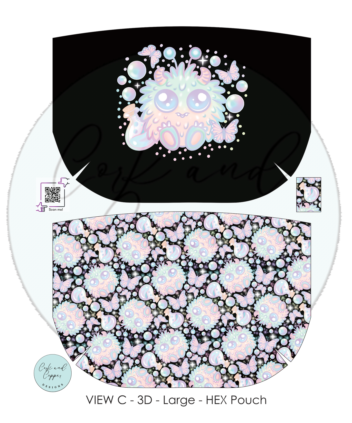 HEX Pouch View C 3D - Cut and Sew - Small - Smooth Finish - Floof with Panel at Cork and Copper Designs