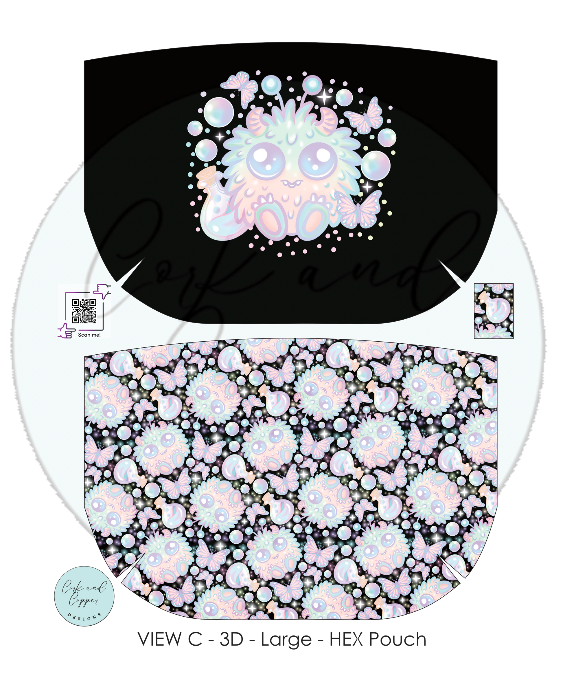 HEX Pouch View C 3D - Cut and Sew - Small - Smooth Finish - Floof with Panel at Cork and Copper Designs