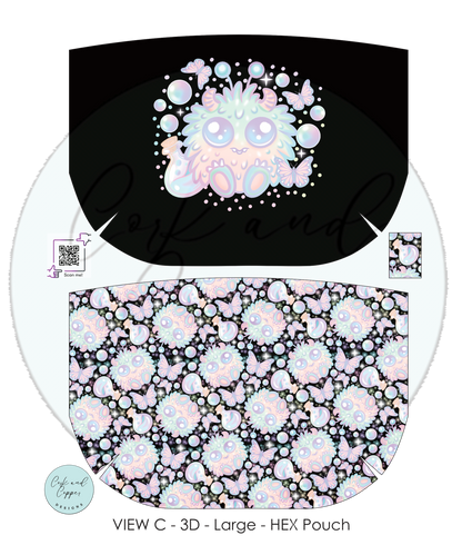 HEX Pouch View C 3D - Cut and Sew - Small - Smooth Finish - Floof with Panel at Cork and Copper Designs
