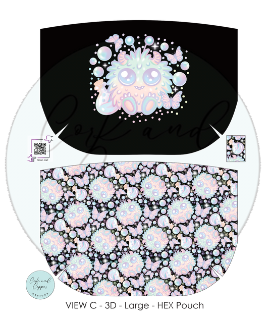 HEX Pouch View C 3D - Cut and Sew - Small - Smooth Finish - Floof with Panel at Cork and Copper Designs