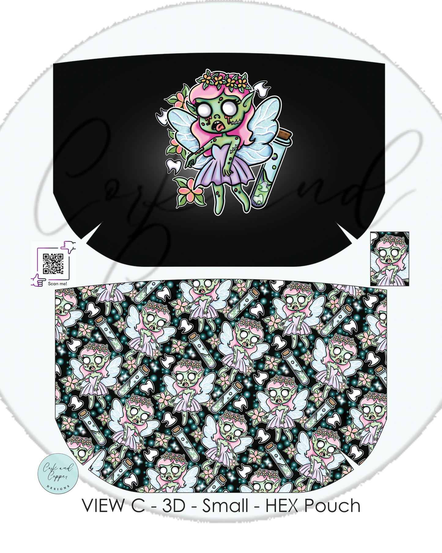 HEX Pouch View C 3D - Cut and Sew - Small - Smooth Finish - Poison Fairy at Cork and Copper Designs