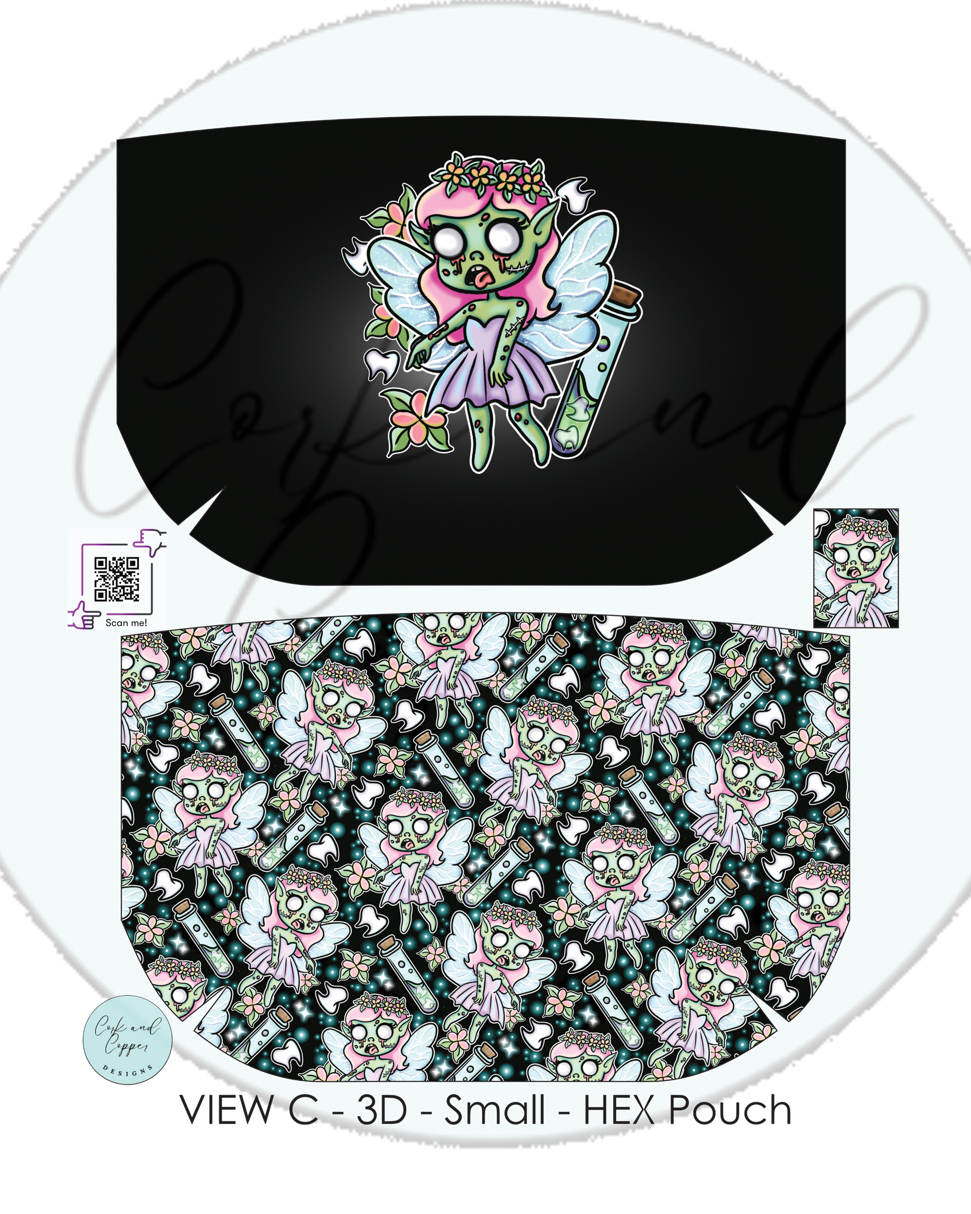 HEX Pouch View C 3D - Cut and Sew - Small - Smooth Finish - Poison Fairy at Cork and Copper Designs