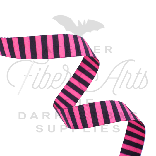 Webbing - Hot Pink and Black Stripes - 25mm (1in) sold by the meter at Atelier Fiber Arts