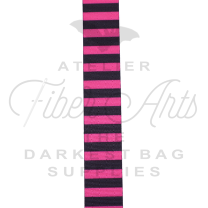 Webbing - Hot Pink and Black Stripes - 25mm (1in) sold by the meter at Atelier Fiber Arts