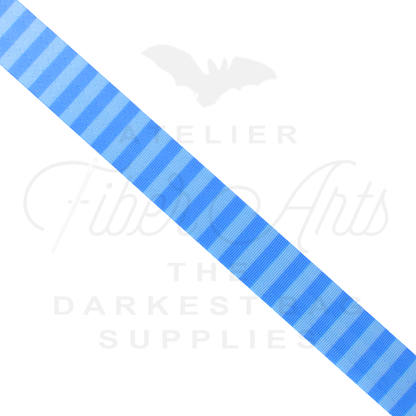 Webbing - Light Blue and Azure Stripes - 25mm (1in) sold by the meter at Atelier Fiber Arts