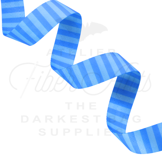 Webbing - Light Blue and Azure Stripes - 25mm (1in) sold by the meter at Atelier Fiber Arts