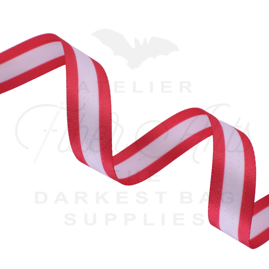 Webbing - Long Red and White Stripes - 25mm (1in) sold by the meter at Atelier Fiber Arts