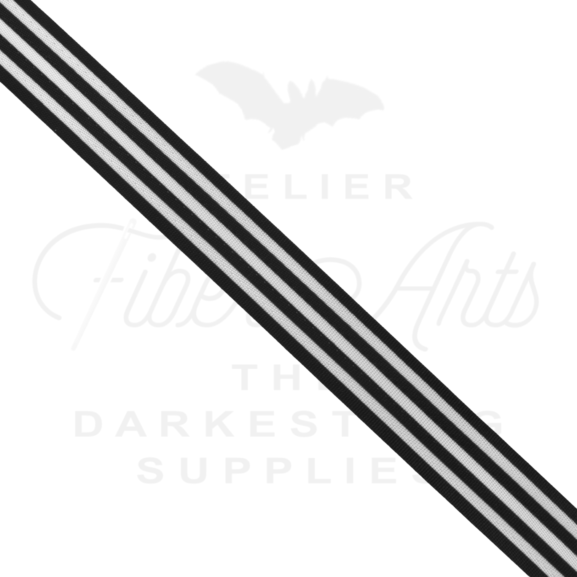 Webbing - Long Black and White Stripes - 25mm (1in) sold by the meter at Atelier Fiber Arts