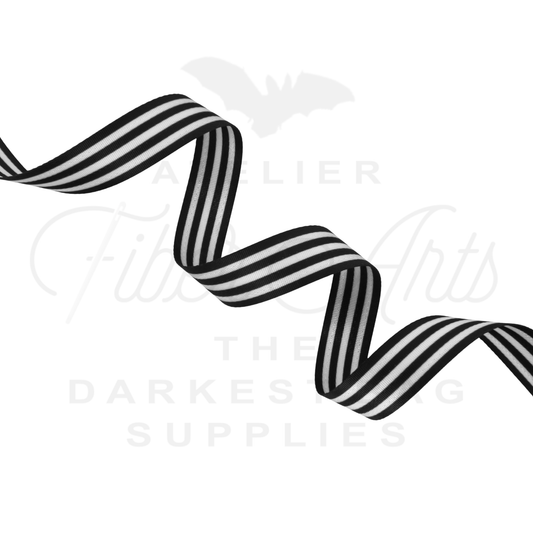 Webbing - Long Black and White Stripes - 25mm (1in) sold by the meter at Atelier Fiber Arts