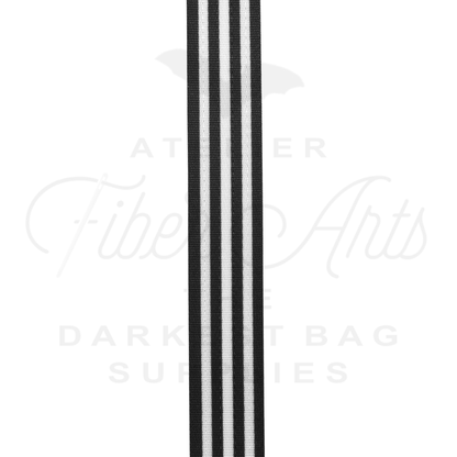 Webbing - Long Black and White Stripes - 25mm (1in) sold by the meter at Atelier Fiber Arts