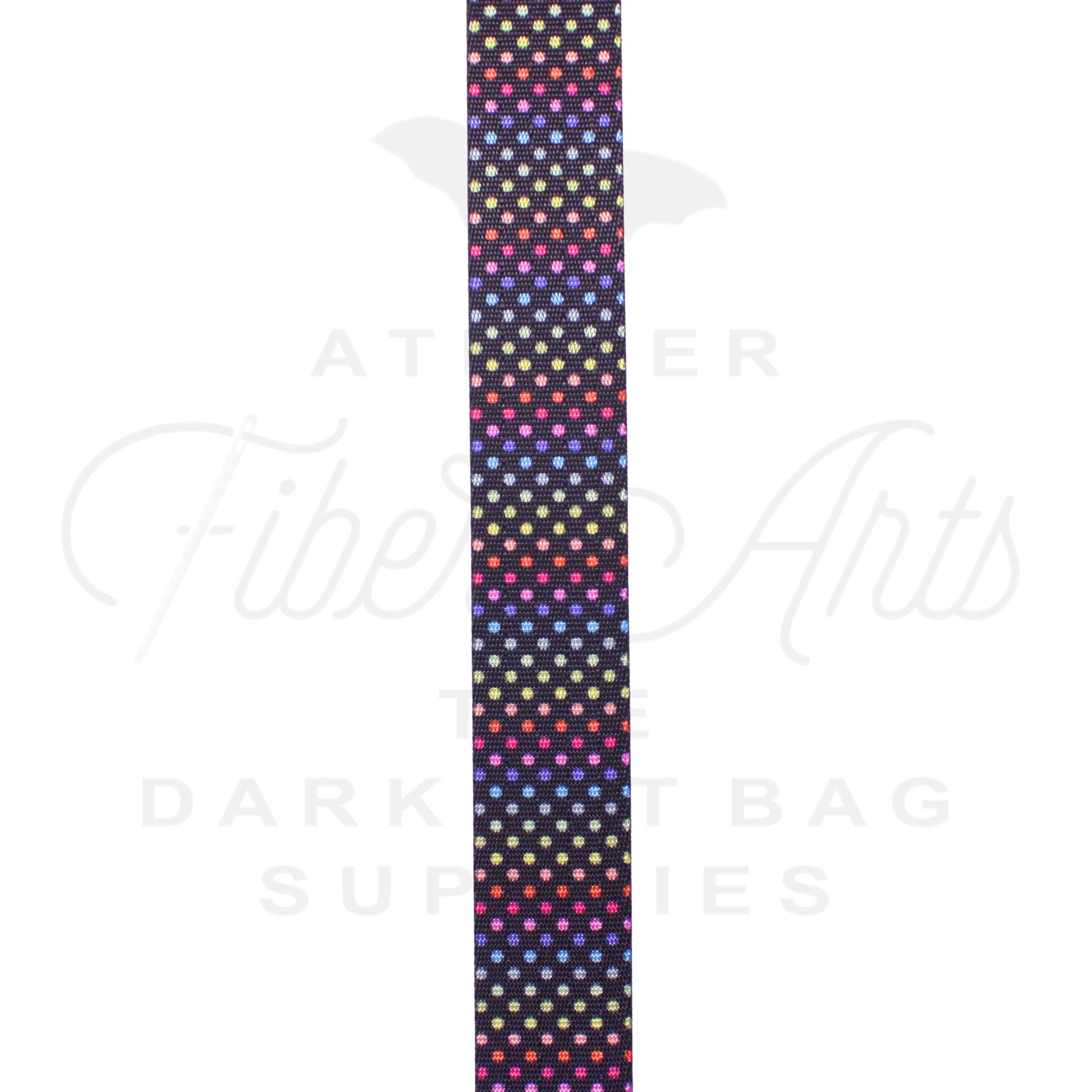 Webbing - Multicolour Dots - 25mm (1in) sold by the meter at Atelier Fiber Arts