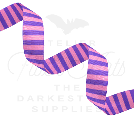 Webbing - Pink and Purple Stripes - 25mm (1in) sold by the meter at Atelier Fiber Arts