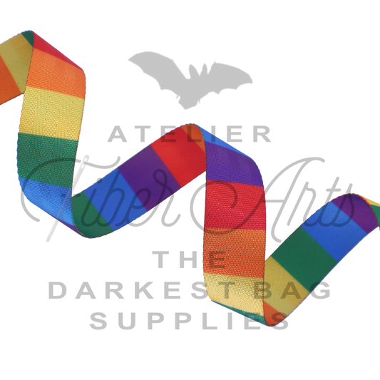 Webbing - Rainbow Stripes - 25mm (1in) sold by the meter at Atelier Fiber Arts