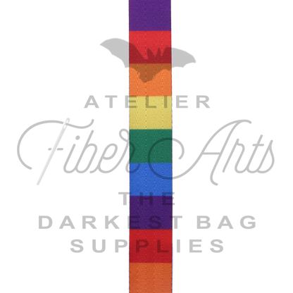 Webbing - Rainbow Stripes - 25mm (1in) sold by the meter at Atelier Fiber Arts