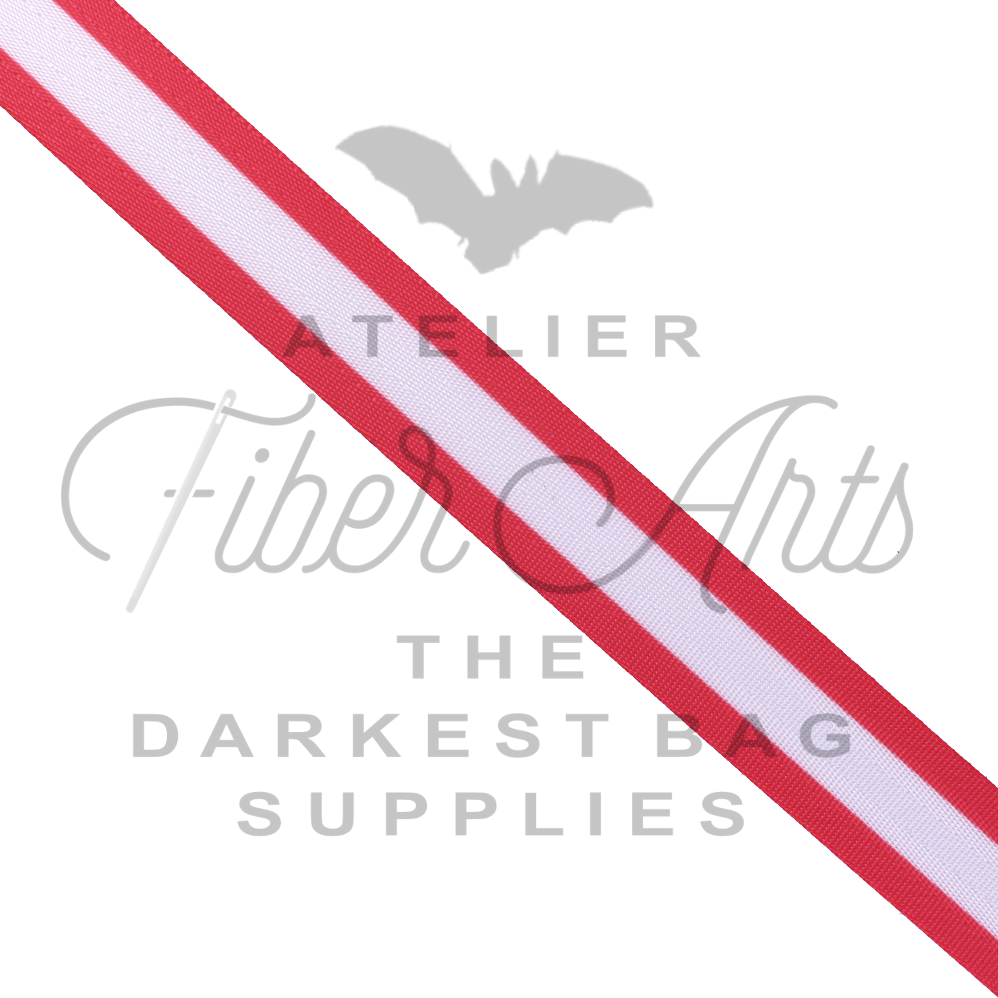 Webbing - Long Red and White Stripes - 25mm (1in) sold by the meter at Atelier Fiber Arts