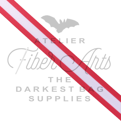 Webbing - Long Red and White Stripes - 25mm (1in) sold by the meter at Atelier Fiber Arts
