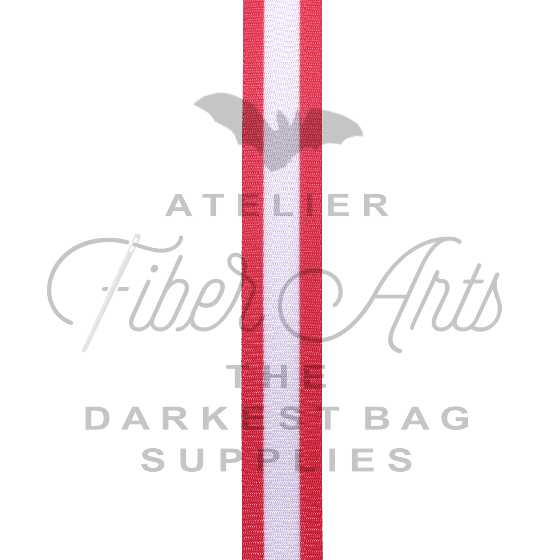 Webbing - Long Red and White Stripes - 25mm (1in) sold by the meter at Atelier Fiber Arts