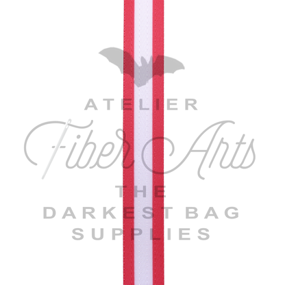 Webbing - Long Red and White Stripes - 25mm (1in) sold by the meter at Atelier Fiber Arts