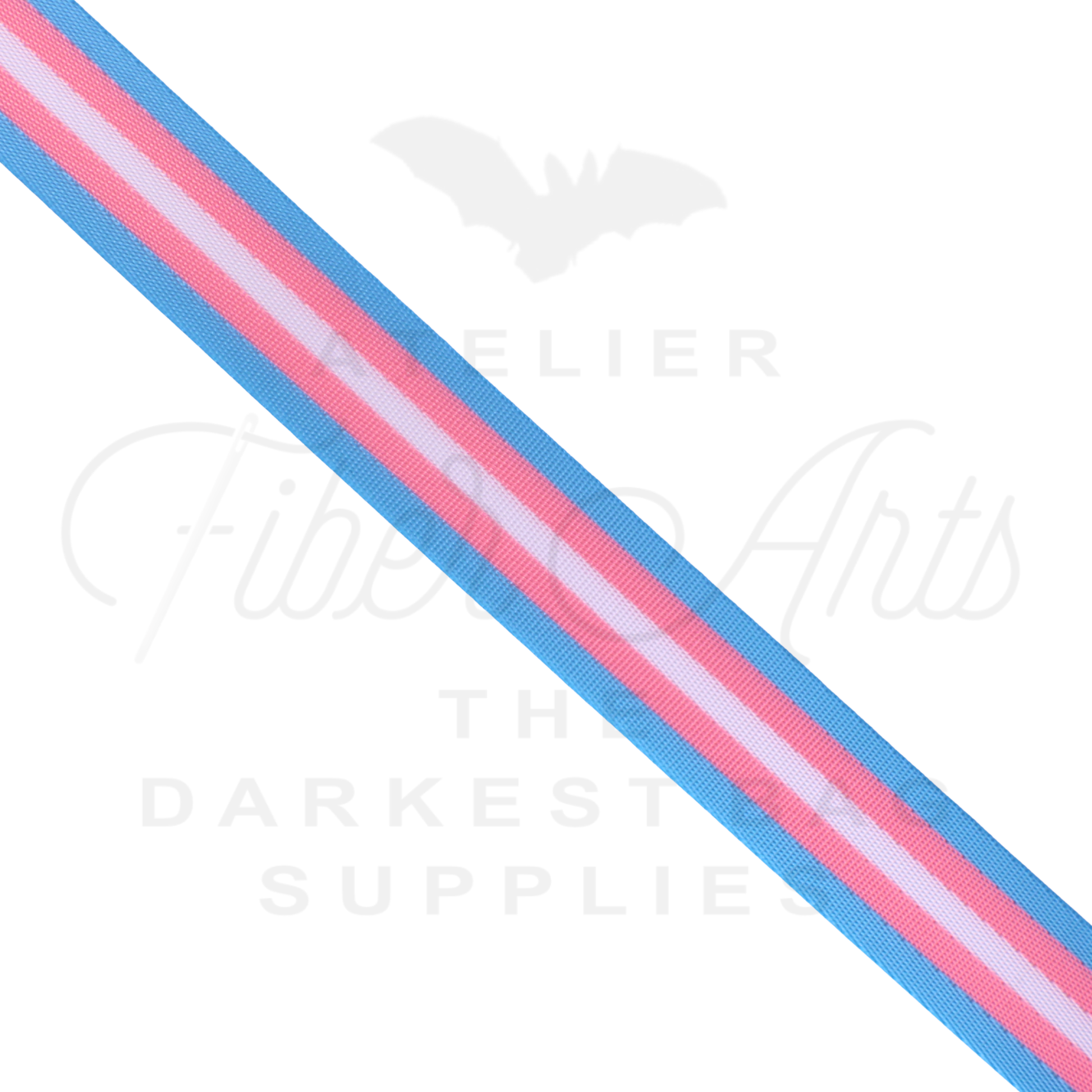 Webbing - Long Trans Pride Stripes - 25mm (1in) sold by the meter at Atelier Fiber Arts