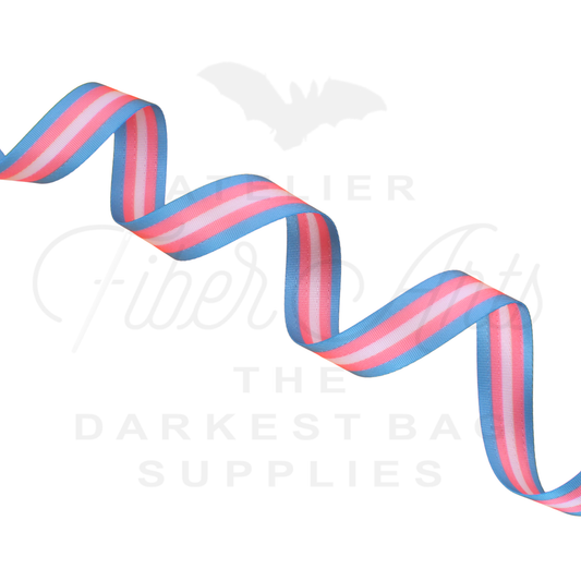 Webbing - Long Trans Pride Stripes - 25mm (1in) sold by the meter at Atelier Fiber Arts