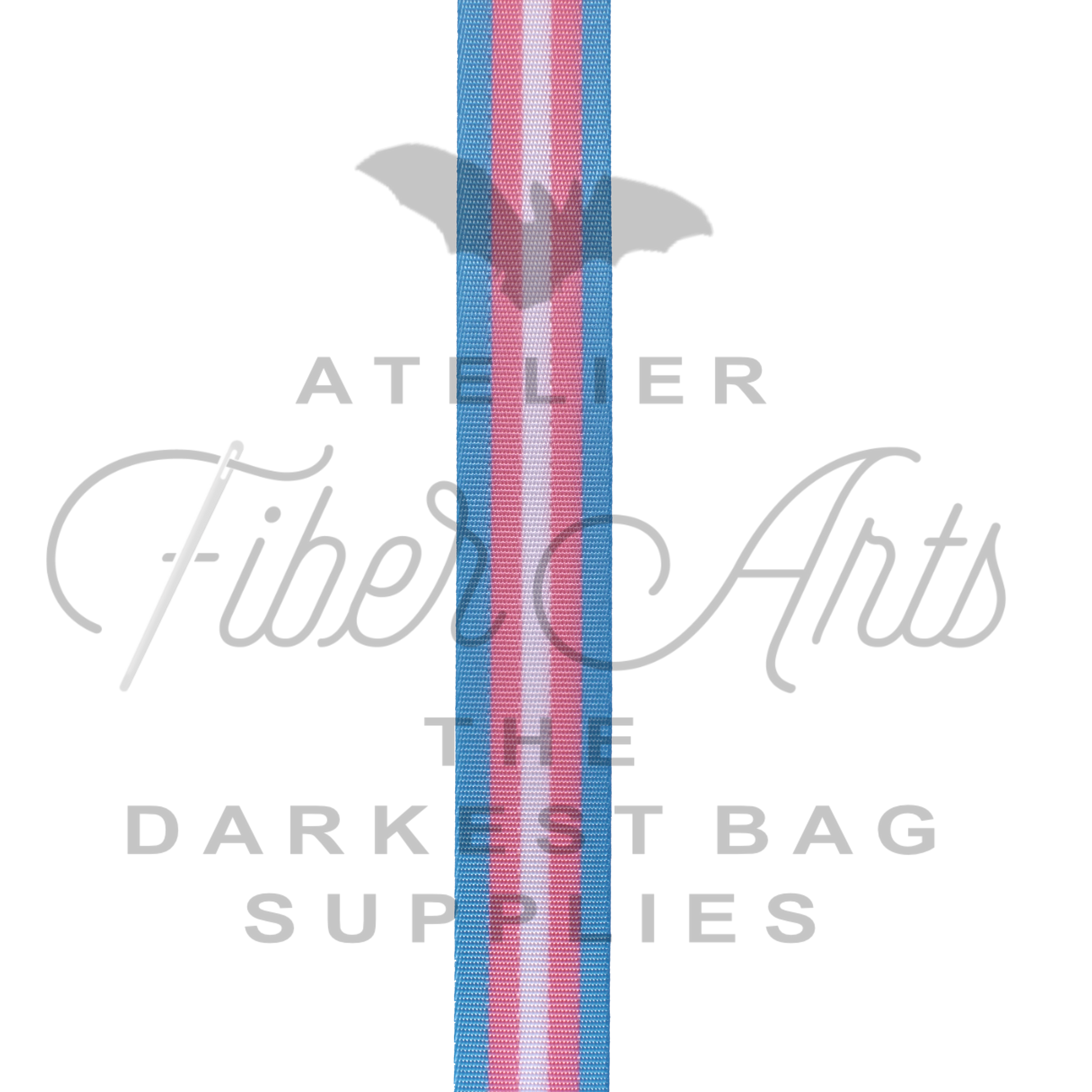 Webbing - Long Trans Pride Stripes - 25mm (1in) sold by the meter at Atelier Fiber Arts