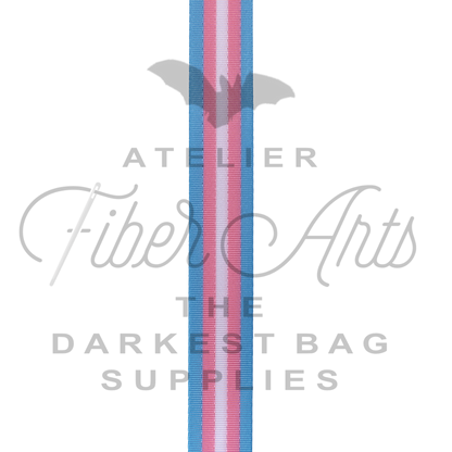 Webbing - Long Trans Pride Stripes - 25mm (1in) sold by the meter at Atelier Fiber Arts