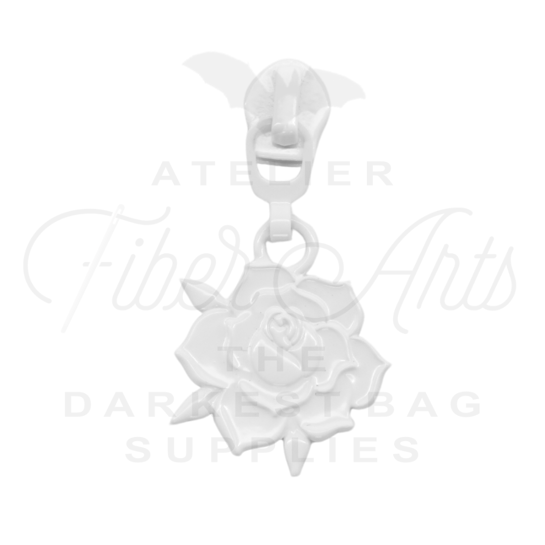 #5 Rose Bloom Zipper Pulls in Matte White at Atelier Fiber Arts