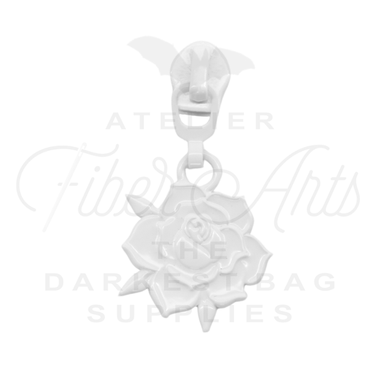 #5 Rose Bloom Zipper Pulls in Matte White at Atelier Fiber Arts