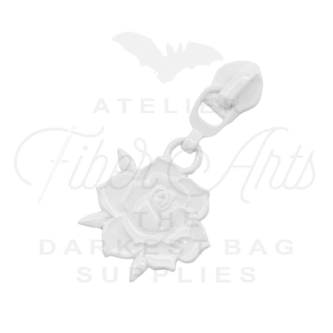 #5 Rose Bloom Zipper Pulls in Matte White at Atelier Fiber Arts