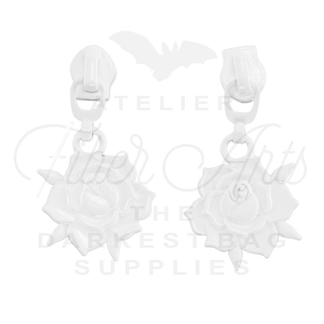#5 Rose Bloom Zipper Pulls in Matte White at Atelier Fiber Arts