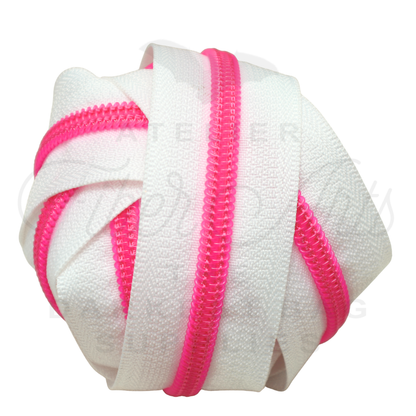 #5 Zipper - White - Hot Pink Teeth at Atelier Fiber Arts