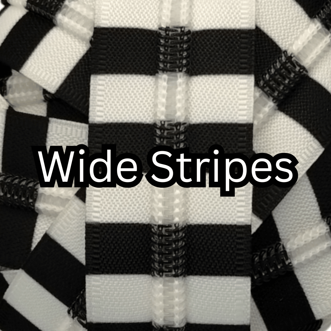 SWATCHES #5 Nylon Zipper tape, 5 inch piece (10 inch for rainbow and bats tape) Black+White Wide Stripes Atelier Fiber Arts