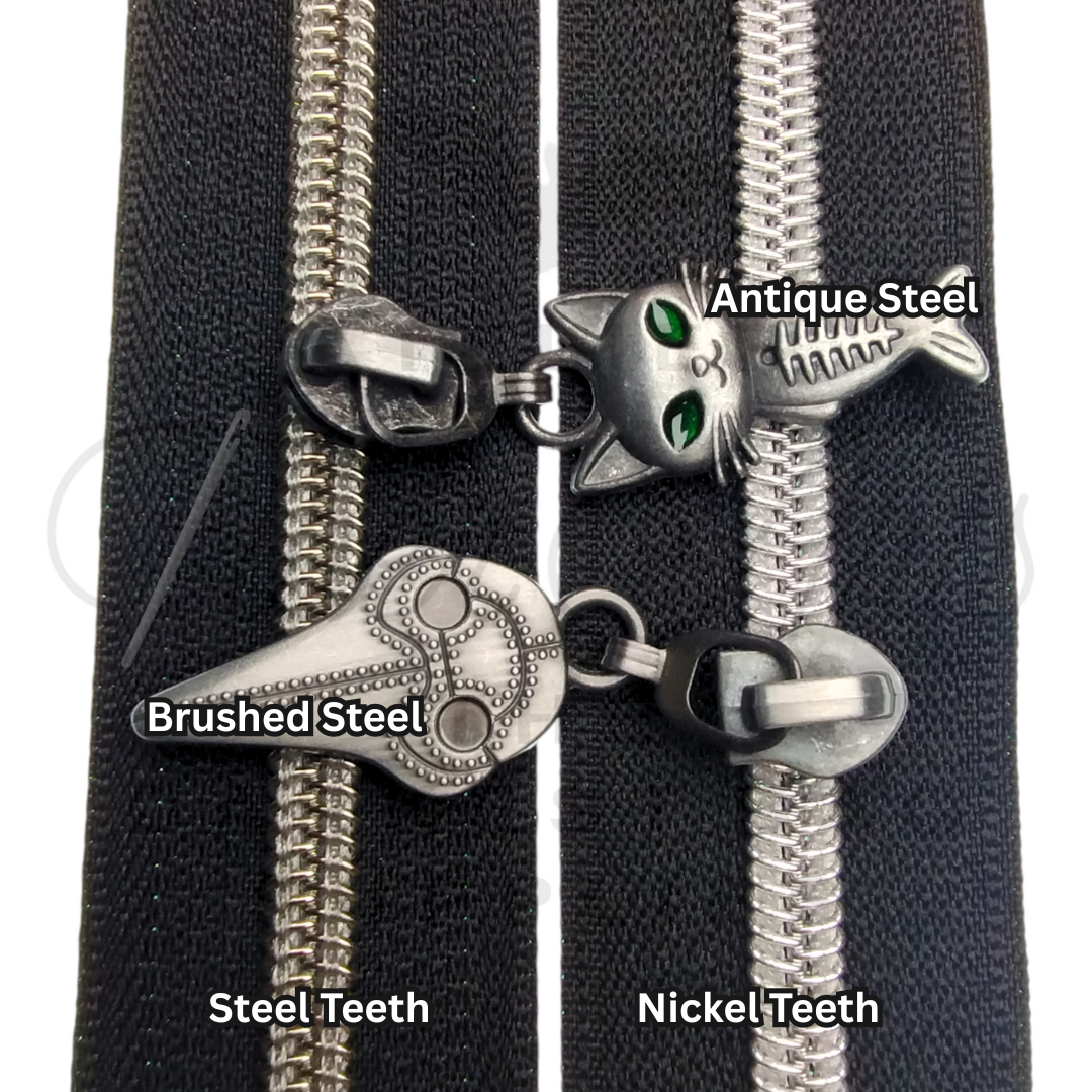 #5 Zipper - Black - Steel Teeth at Atelier Fiber Arts