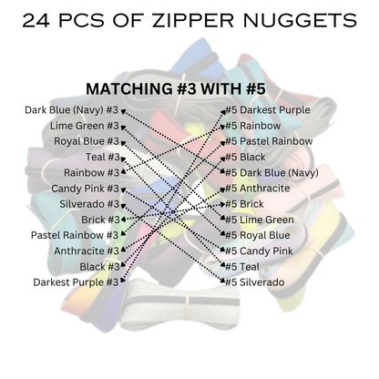 Zipper Nuggets Matching #3s with #5s - 24 pcs Atelier Fiber Arts