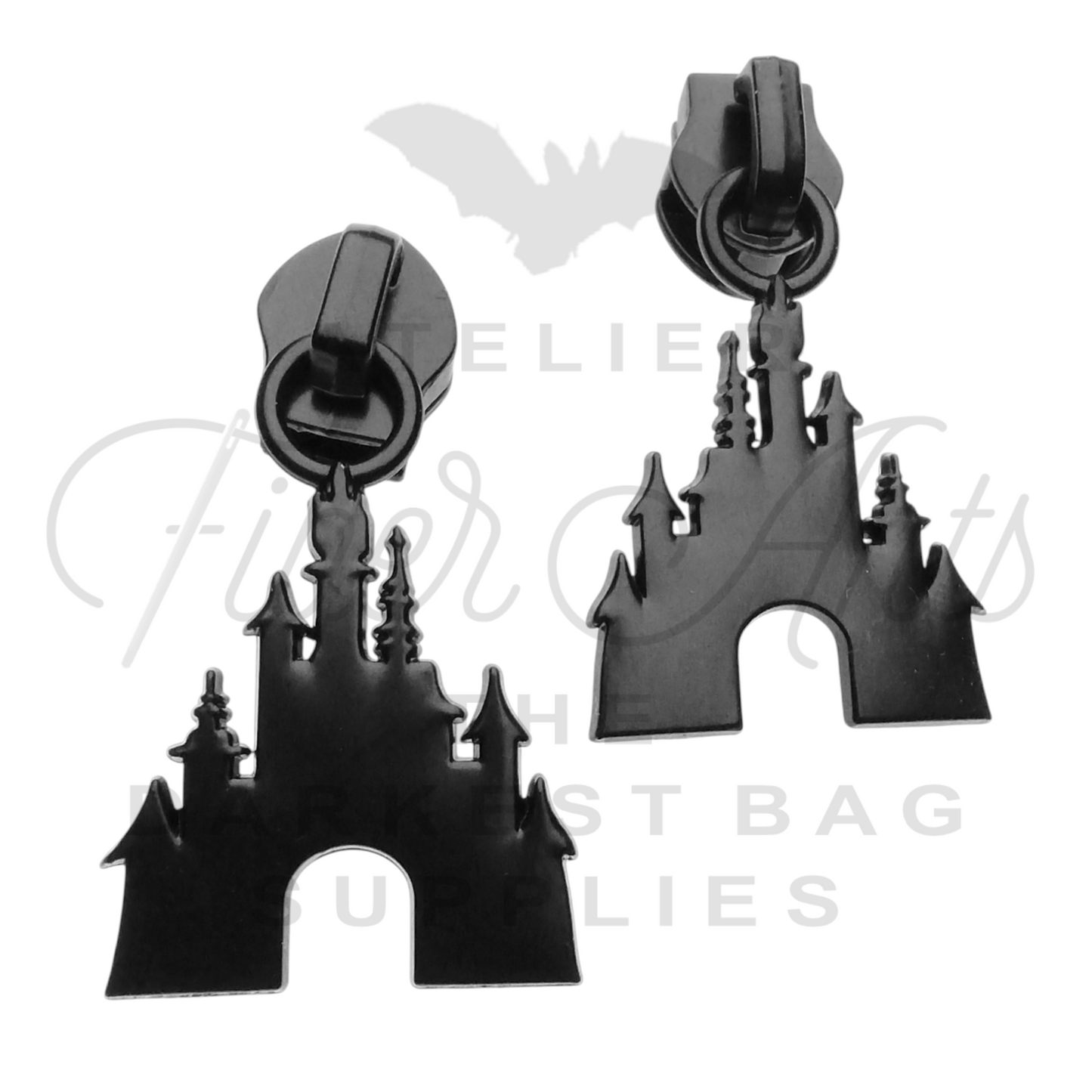 #5 Destination Castle Zipper Pulls in Matte Black at Atelier Fiber Arts