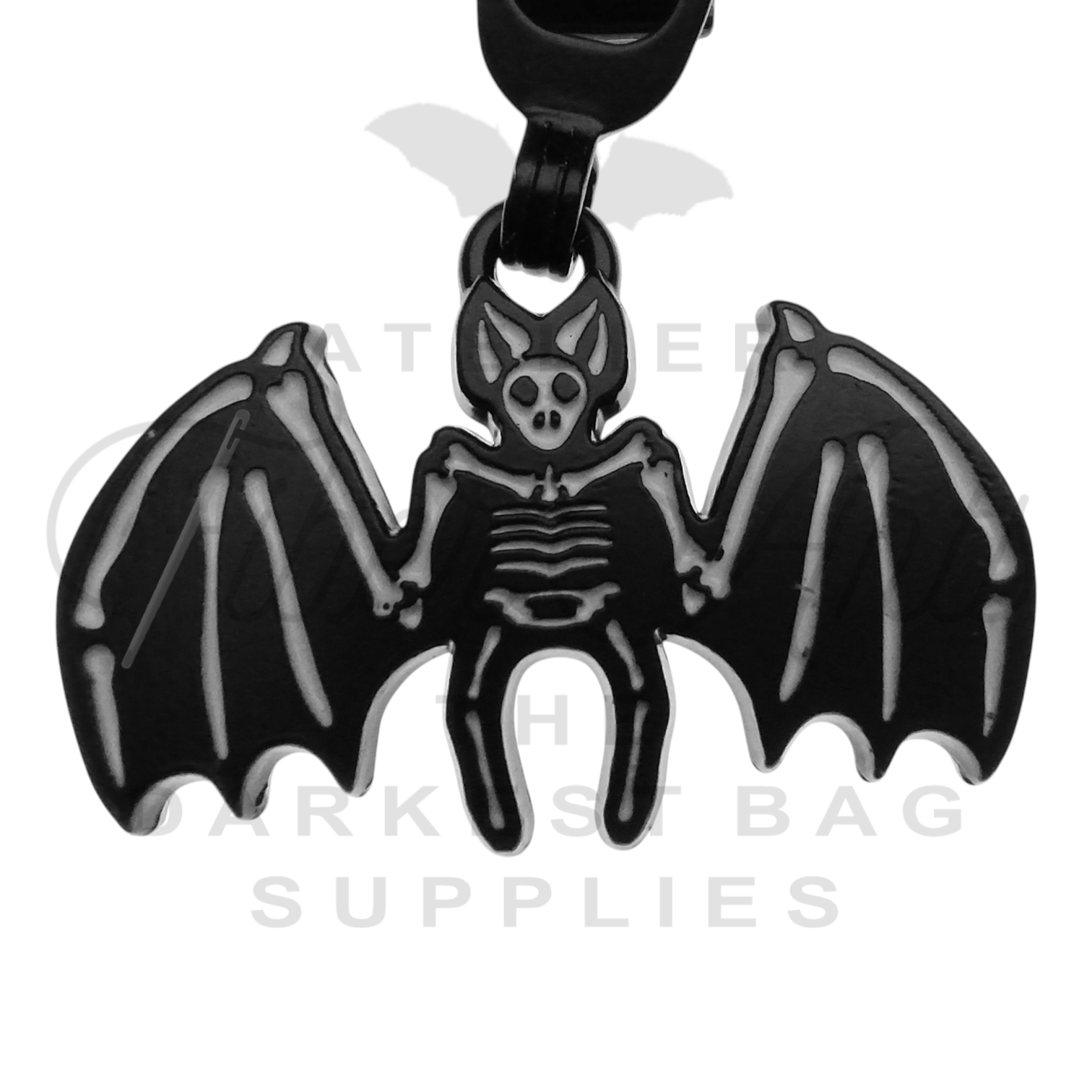 #5 Skelebat Zipper Pulls in Matte Black and Enamel at Atelier Fiber Arts