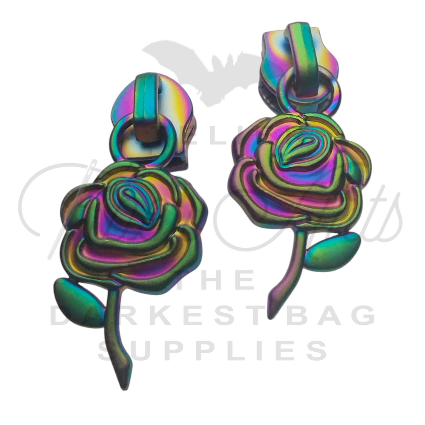 #5 Rainbow Rose Zipper Pulls in Matte Rainbow at Atelier Fiber Arts