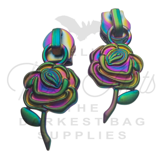 #5 Rainbow Rose Zipper Pulls in Matte Rainbow at Atelier Fiber Arts