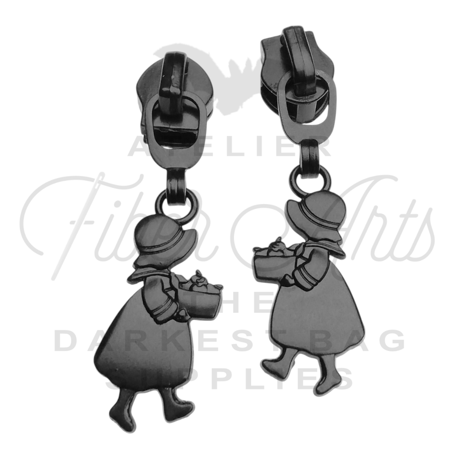 #5 Sunbonnet Sue Zipper Pulls in Matte Black at Atelier Fiber Arts